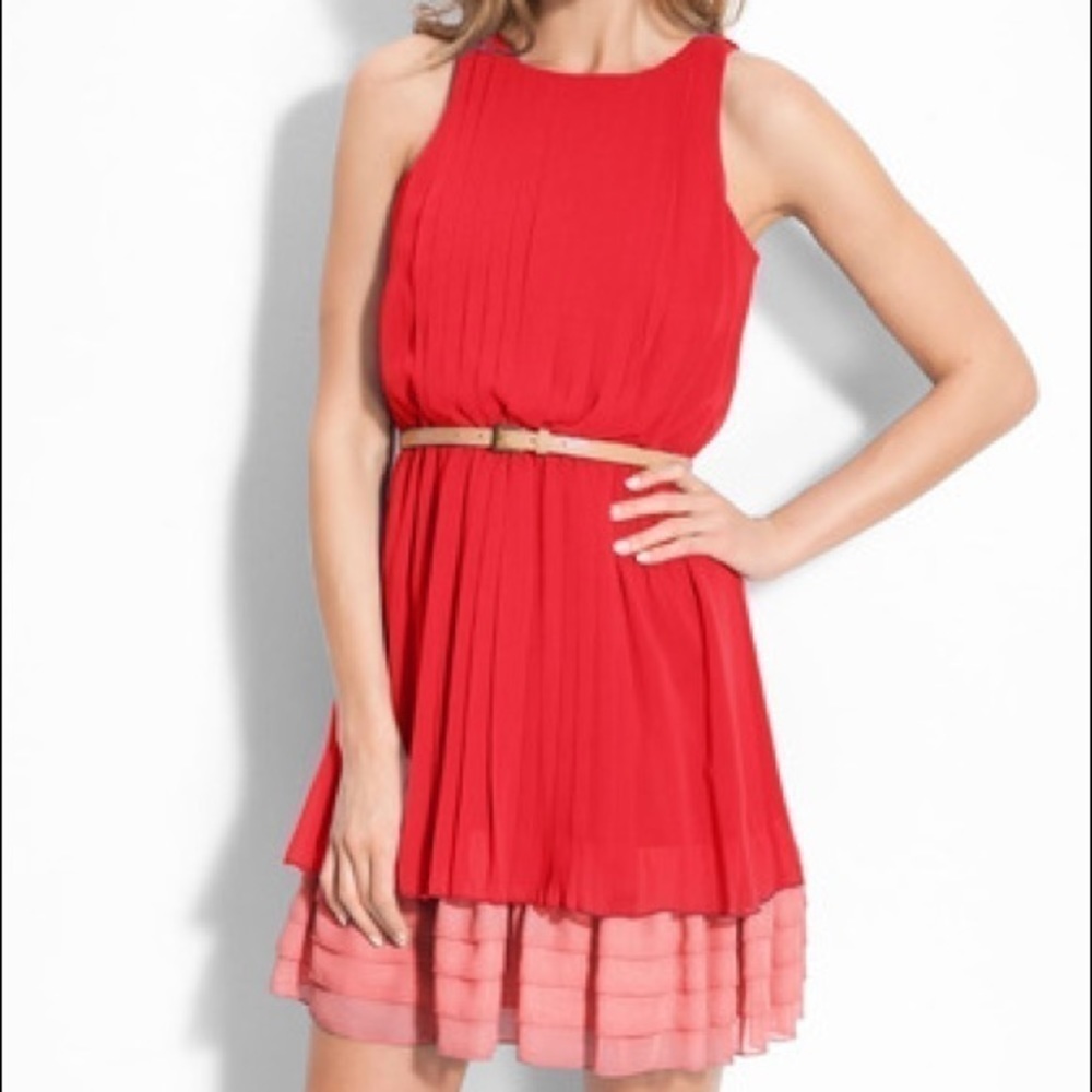 Jessica Simpson Red and pink pleated cocktail dress size S